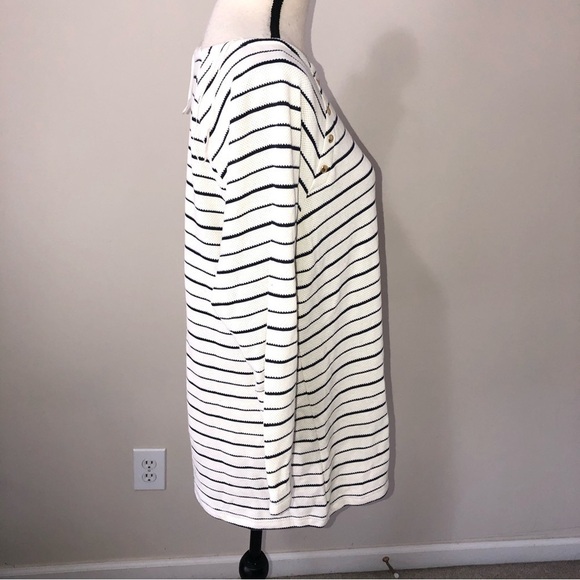 Charter Club Woman Knit Top 1X Black Cream Brass Detail 3/4 Sleeves Textured NWT - Picture 3 of 12